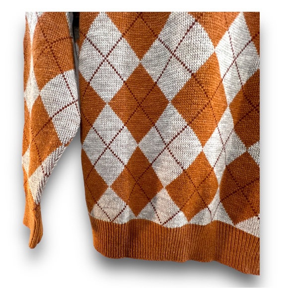 JANTZEN VINTAGE RUST ORANGE & GRAY CREWNECK GRANDPA SWEATER MEN MED - Picture 9 of 15